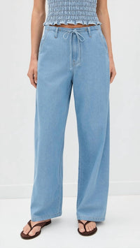 Lna - Tie Waist Denim Trousers