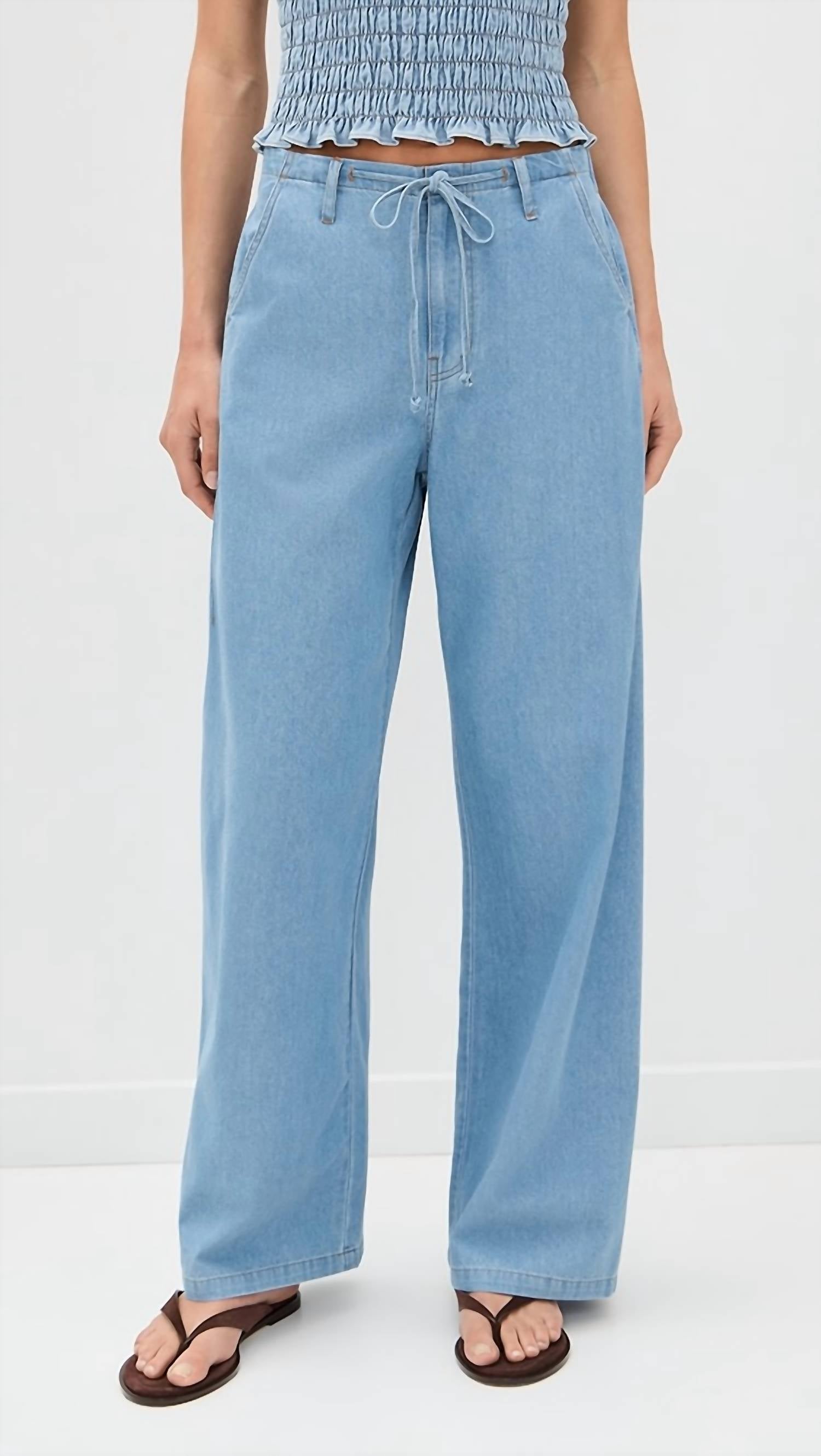 Lna - Tie Waist Denim Trousers