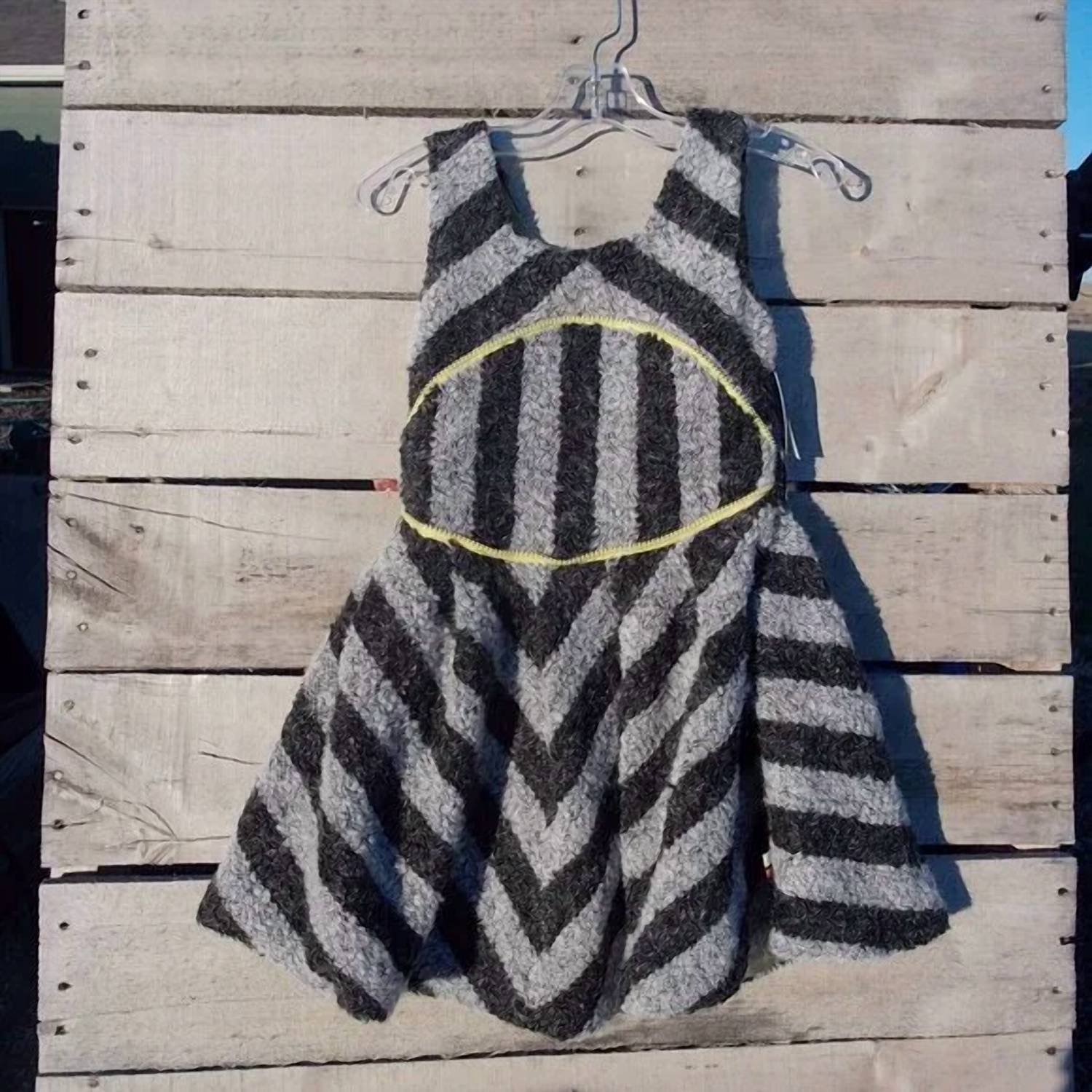 La Miniatura Kids Striped Zipper Detail Sweater Dress in black gray neon - kids' dress - detail view