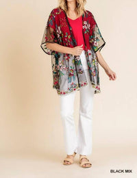 Umgee - Floral Embroidered Sheer Mesh Kimono