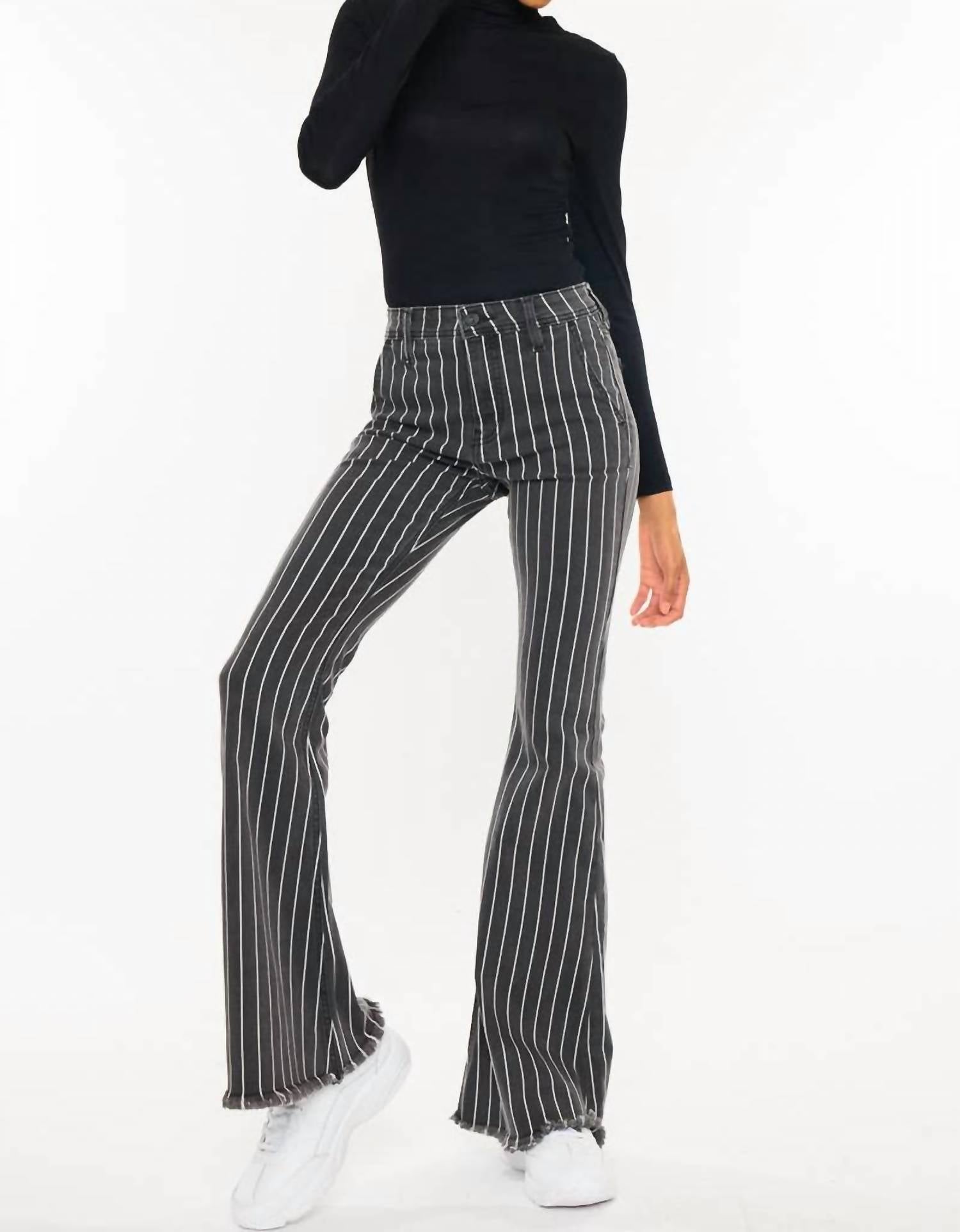 Kancan - Stripe Pants With Frayed Hem
