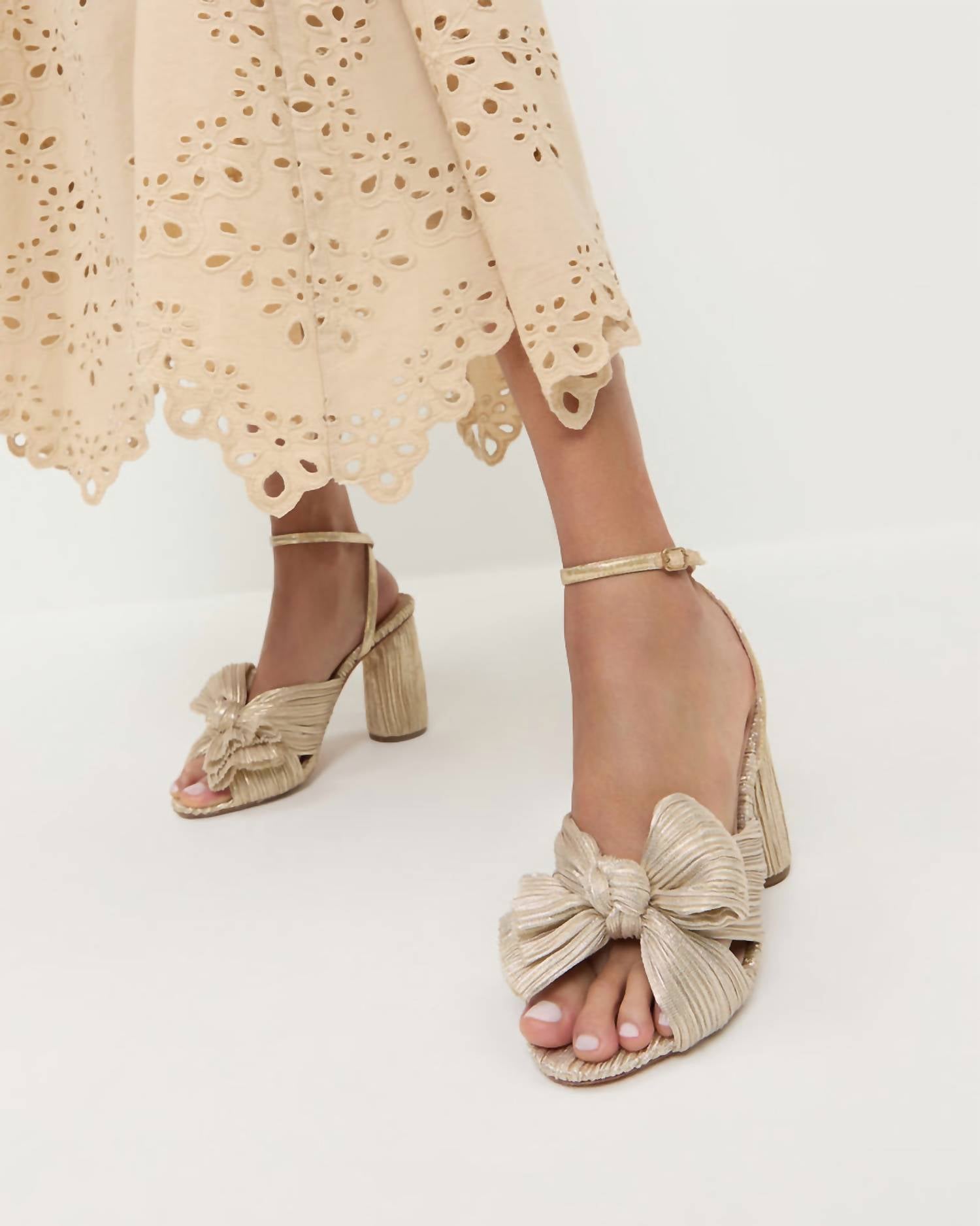 Loeffler Randall - Women's Camellia Platinum Pleated Bow Heel Sandals
