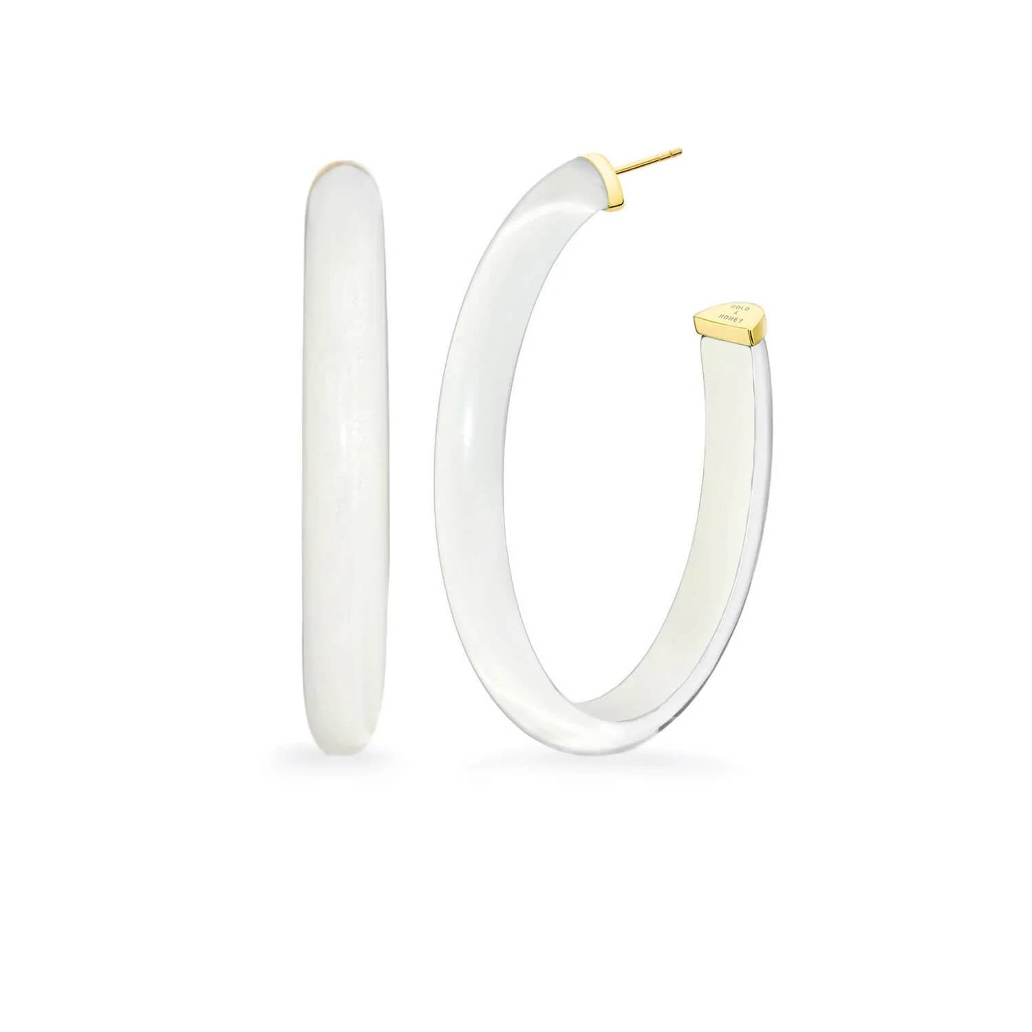 Gold & Honey - Women's Xl Oval Illusion Neutral Lucite Hoop Earrings