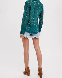 Bluivy - Eyelet Long Sleeve Button Down Top