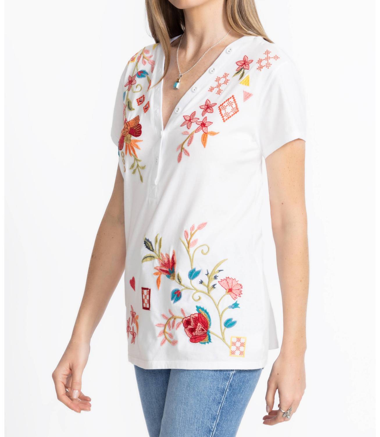 Johnny Was - Button Neck Tee Georgia Plus
