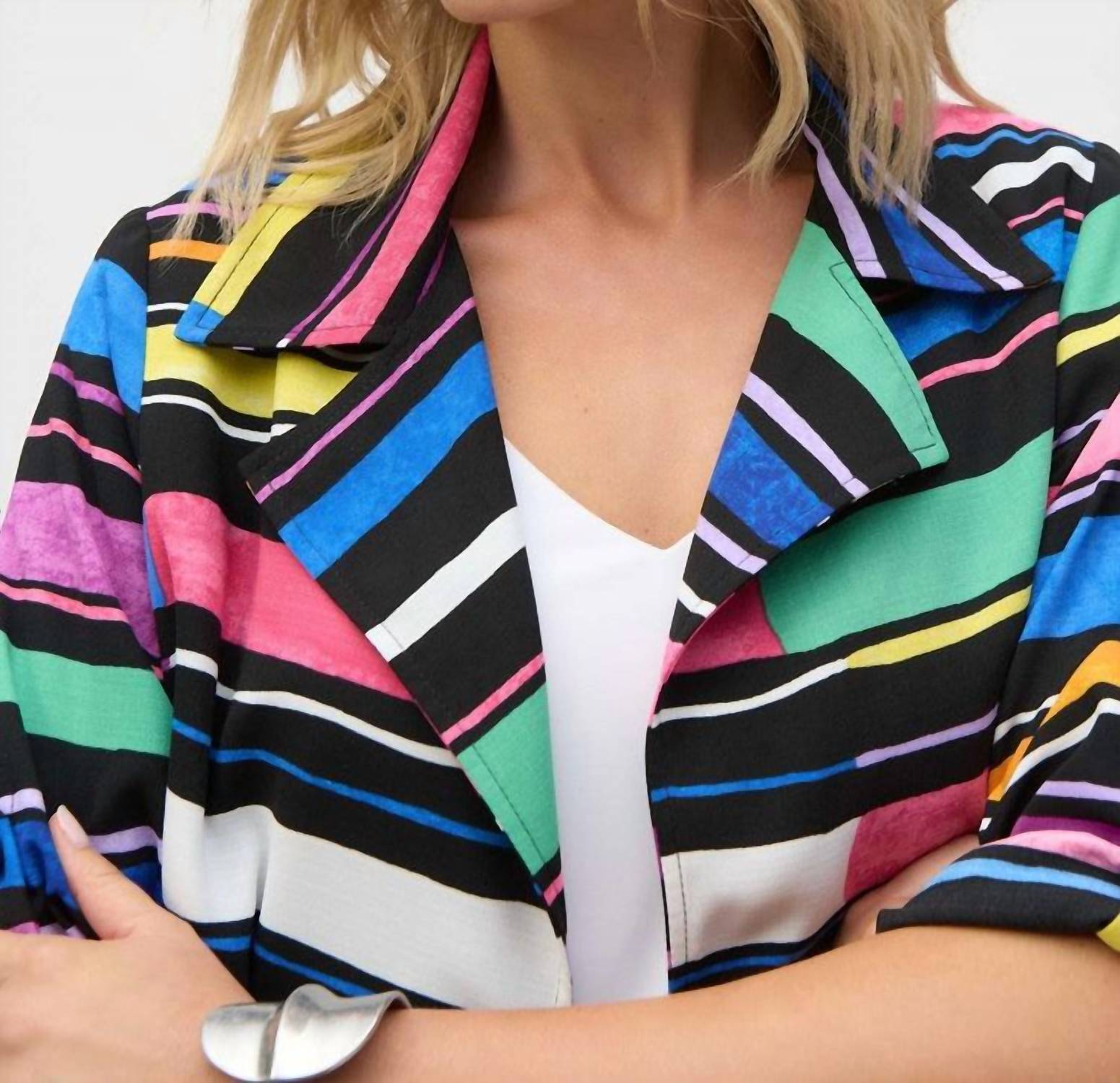 Joseph Ribkoff - Gauze Stripe Print Short Boxy Blazer