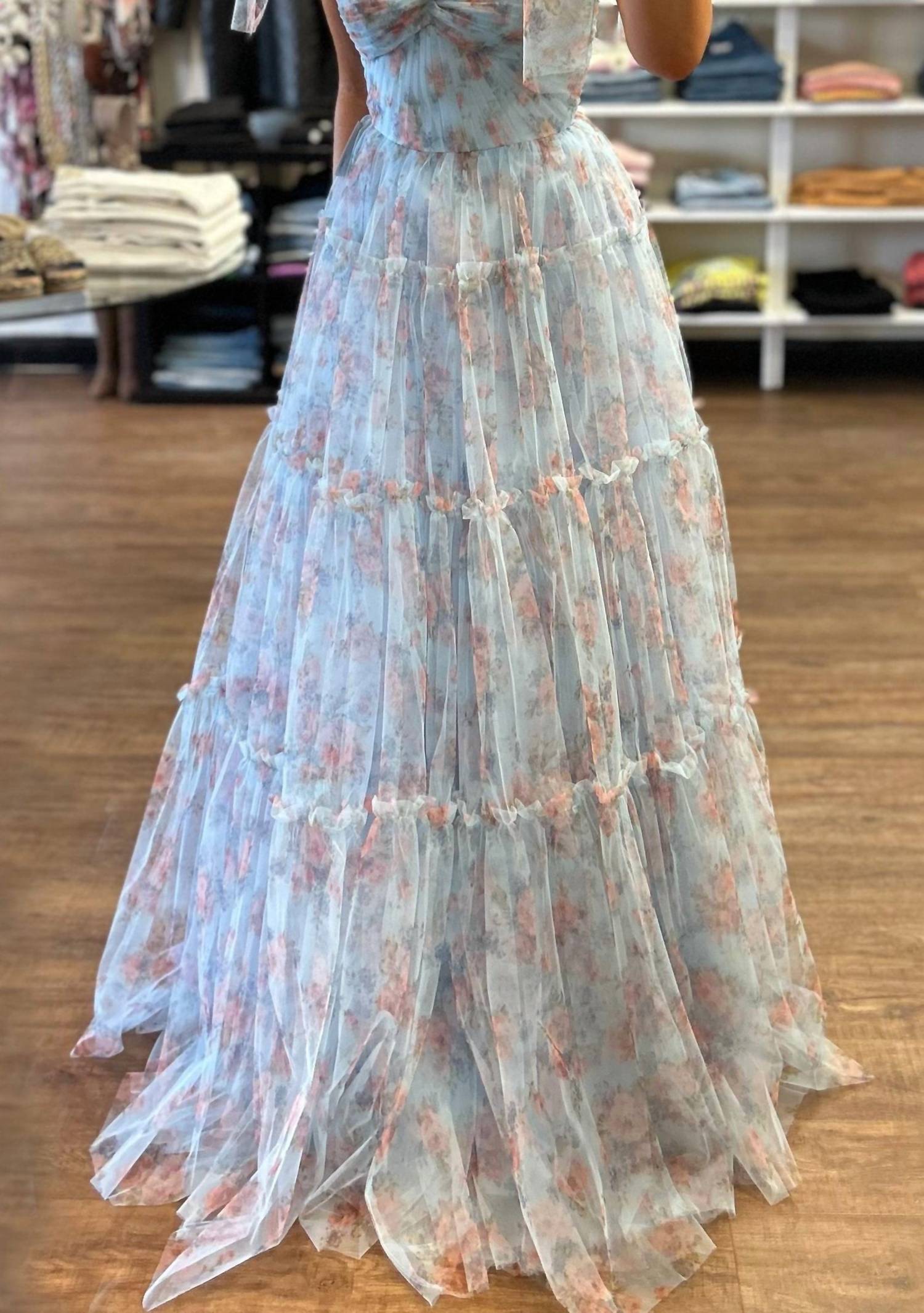 Andrea & Leo Couture Layered Tulle Gown in blue - women's dress