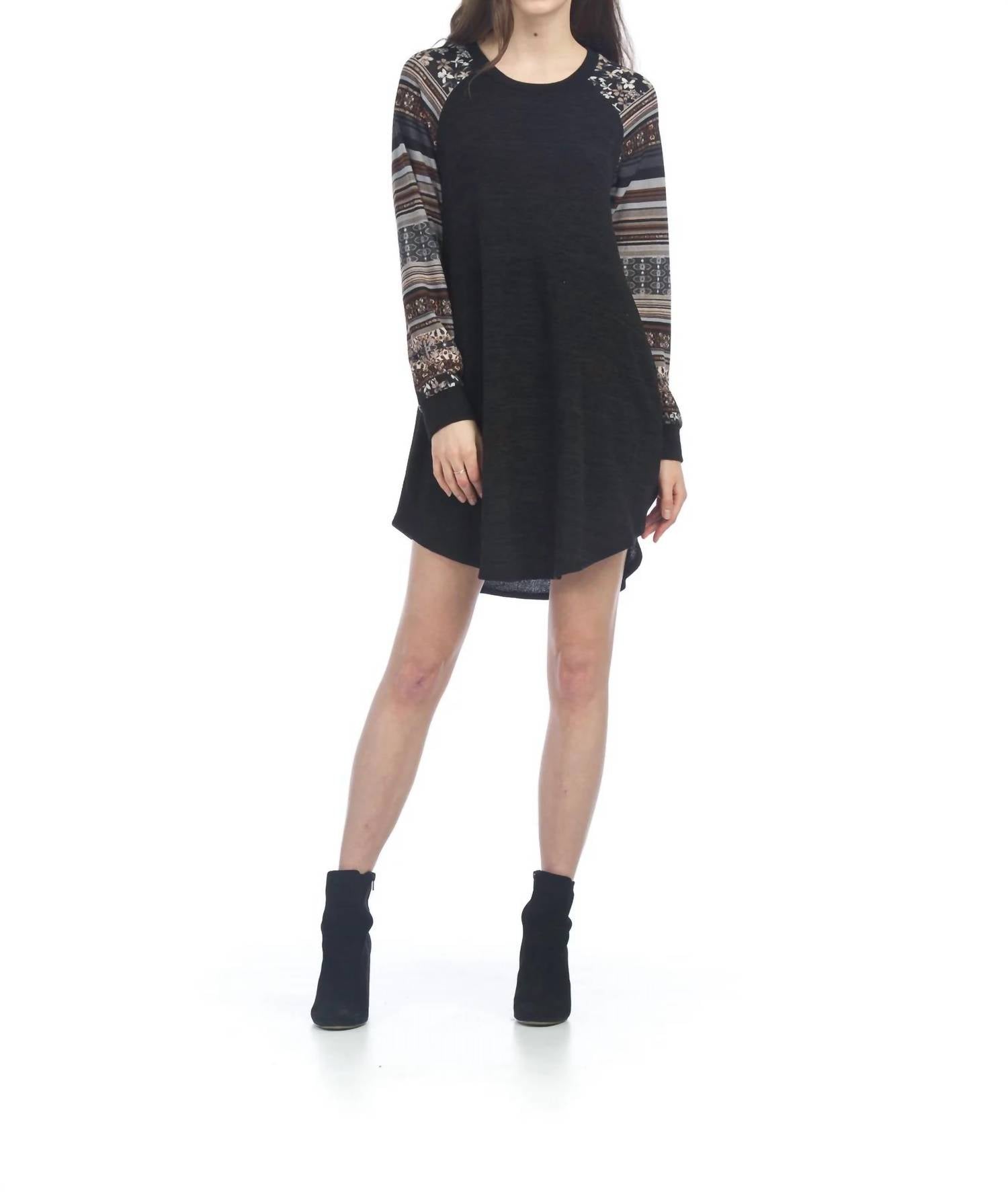 Papillon - A-line Sweater Dress With Printed Sleeves