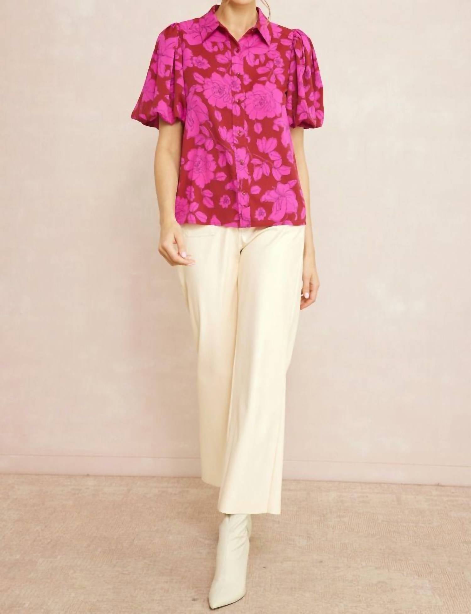 Entro - Floral Button Up Top