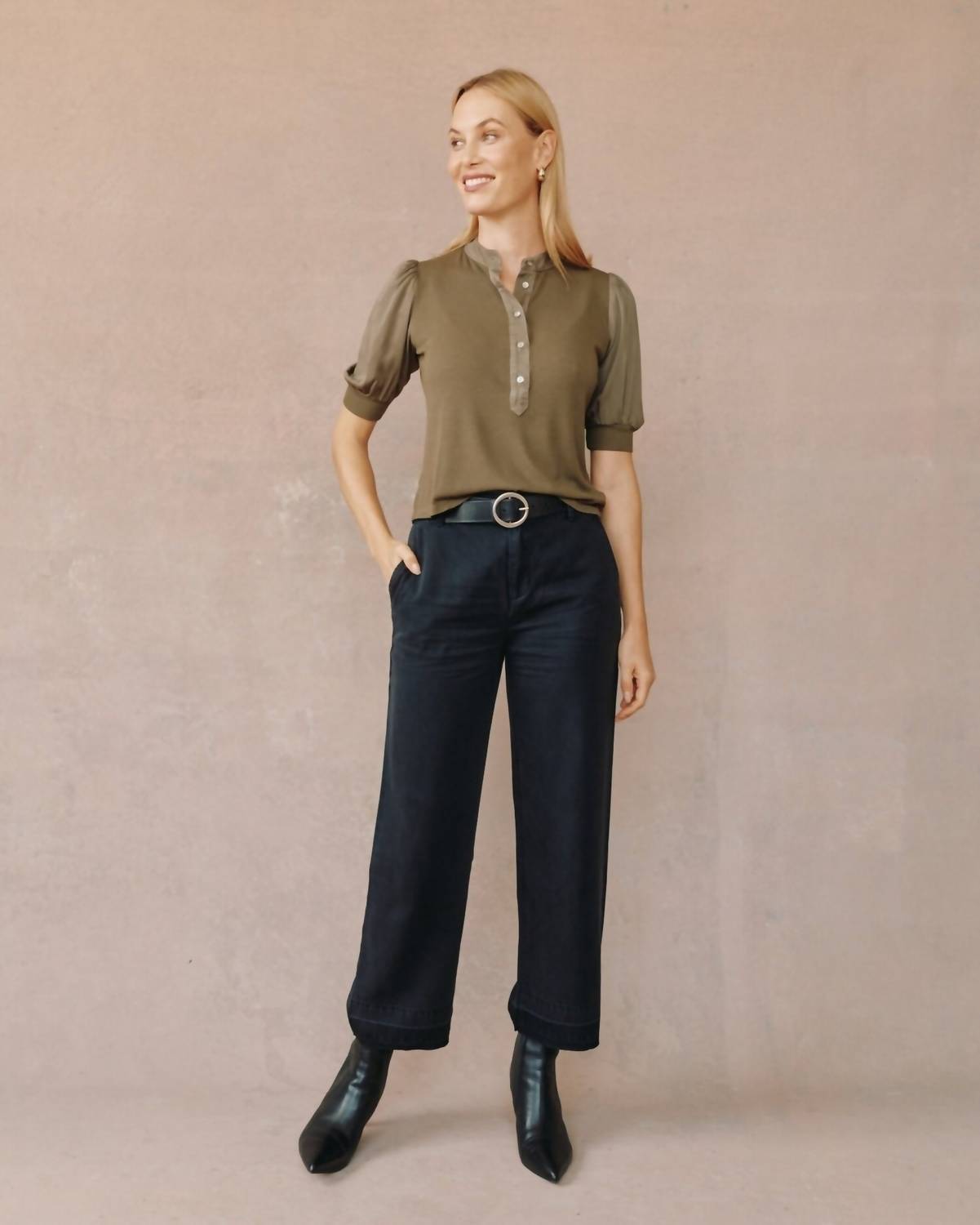 Bella Dahl - Puff Sleeve Placket Mixed Blouse