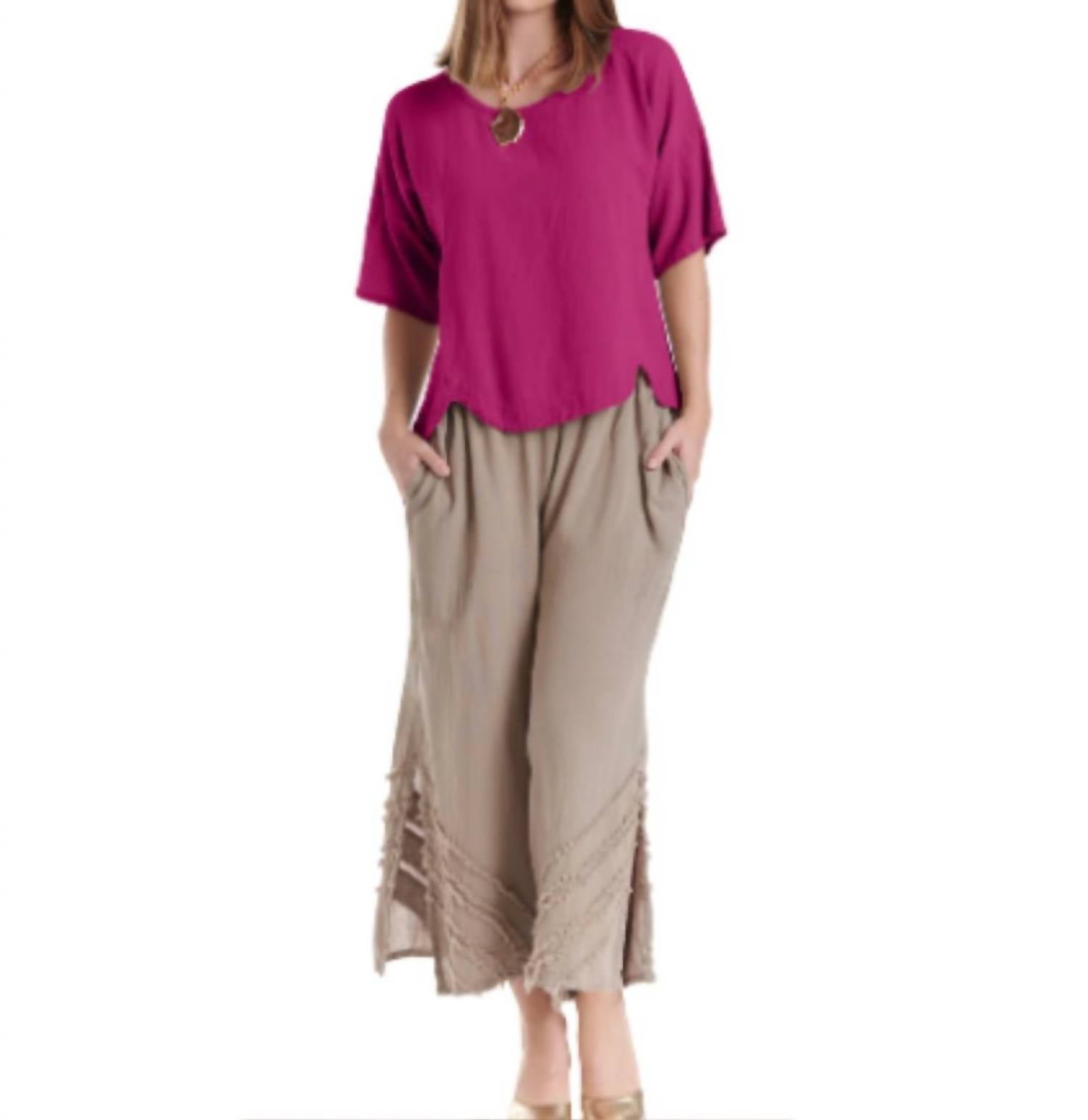 Oh My Gauze! Scallop Cotton Top in fuchsia - women's blouse