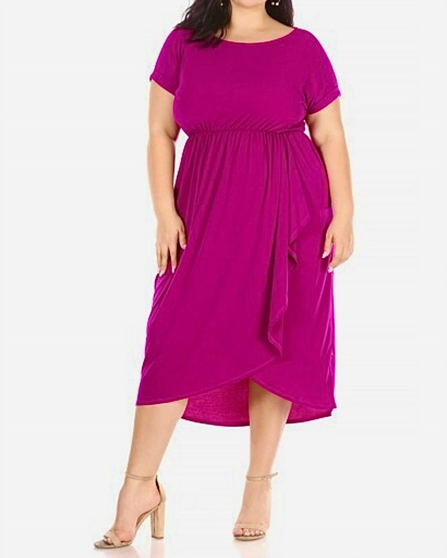 Chris & Carol - Scoop Neck Ruffle Wrap Midi Dress - Plus