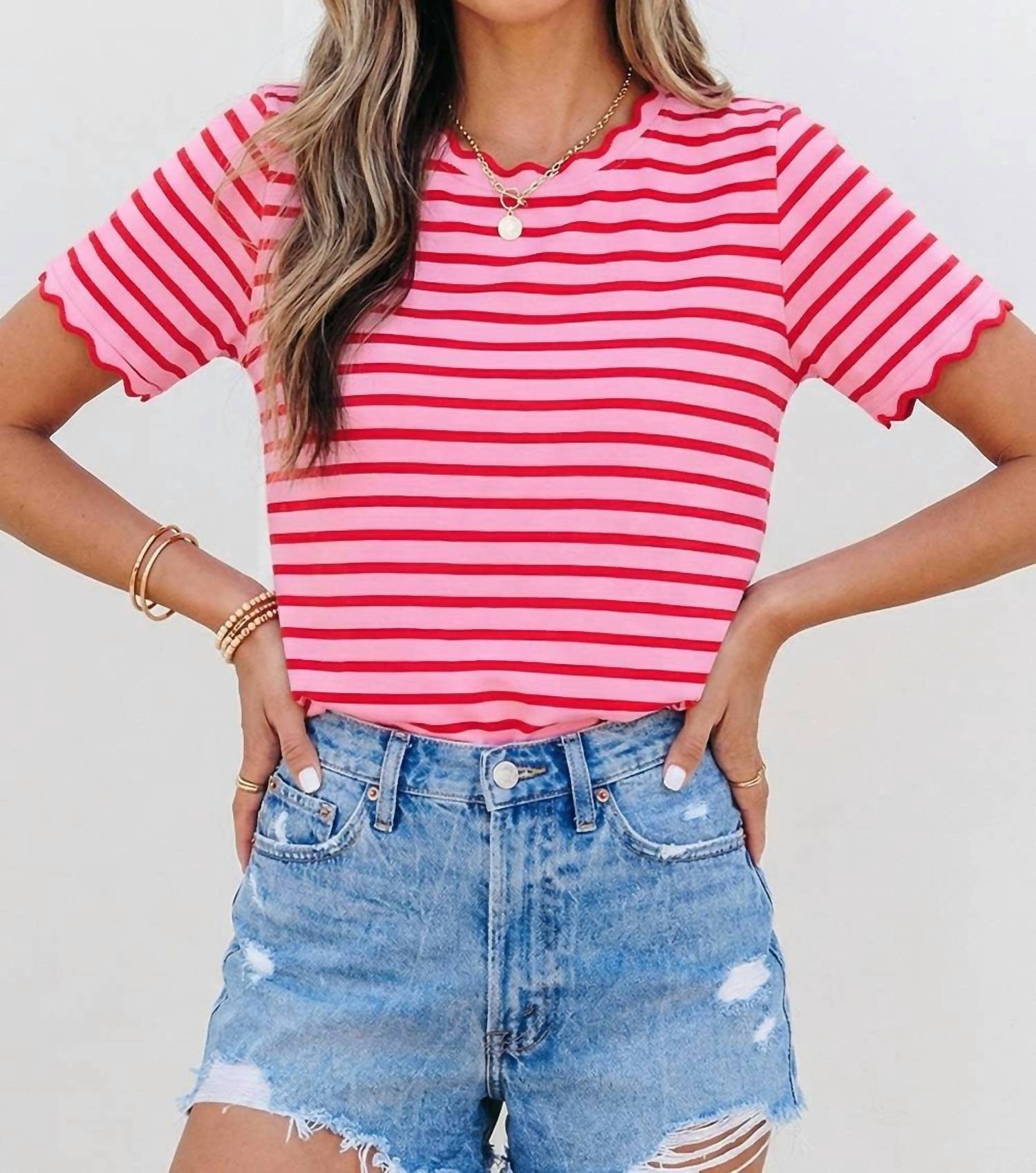 Aapparella - Women's Stripe Scallop Shirt