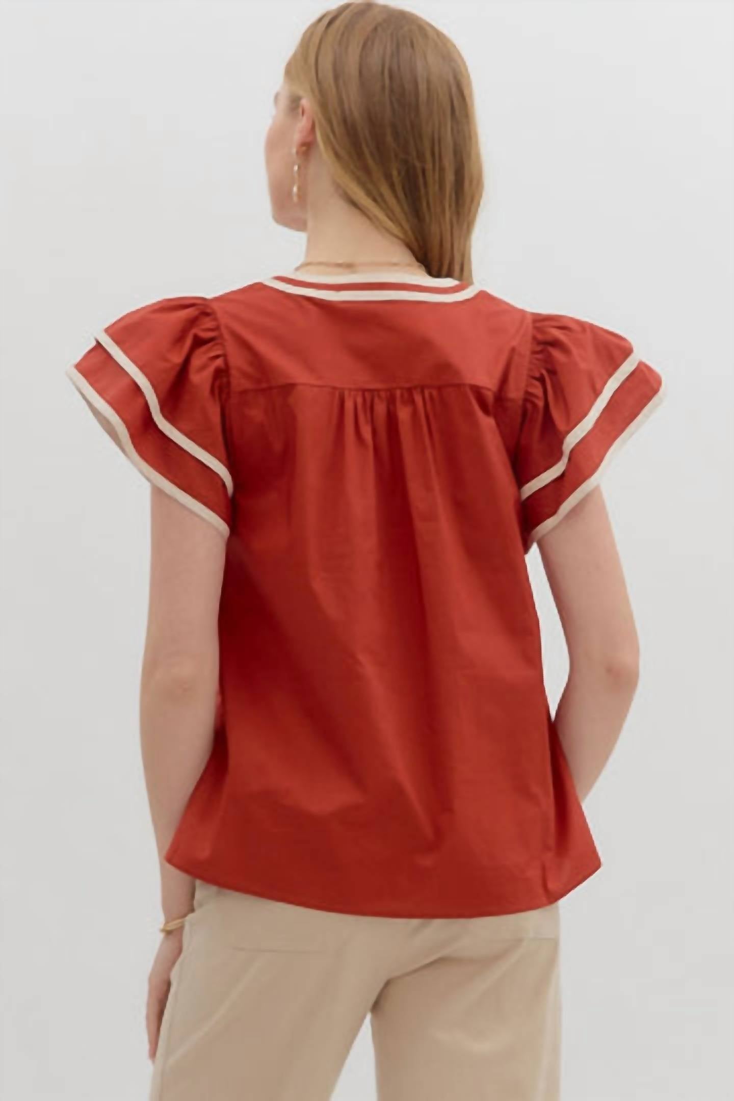 entro Drama in the Details Top in the details top in cinnamon - women's blouse - detail view