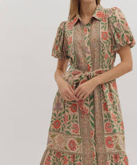 entro Botanical Print Puff Sleeve Midi Dress in natural multi - women's dress - view 5