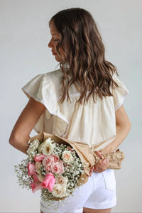 In February - Lucia Flutter Sleeve Blouse With Contrast Trim
