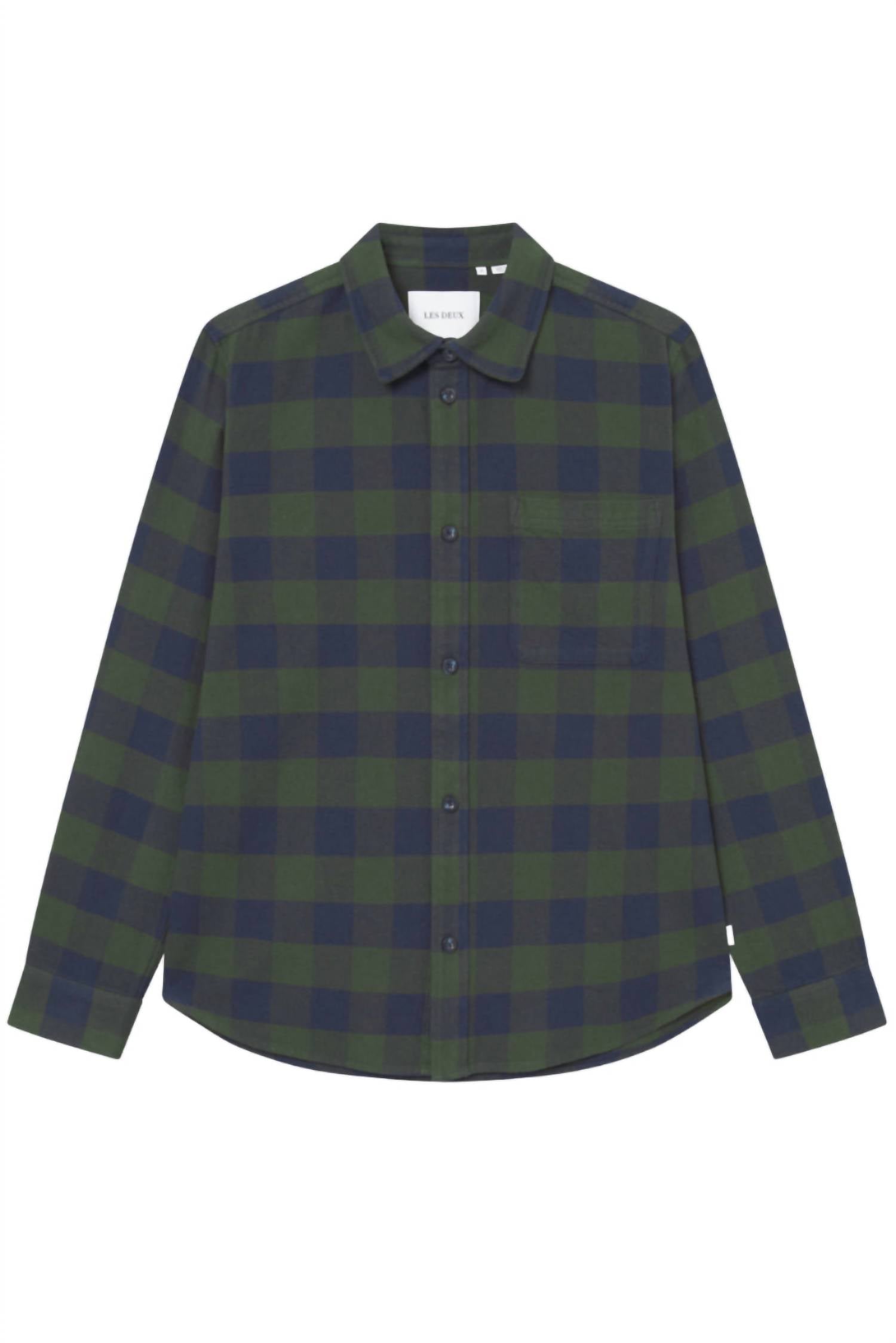 Les Deux Lennon Buffalo Check Overshirt in dark navy - men's shirt - alternate view