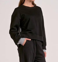 ELAN Margot Mixed Media Top in black black stripe - women's top - alternate view