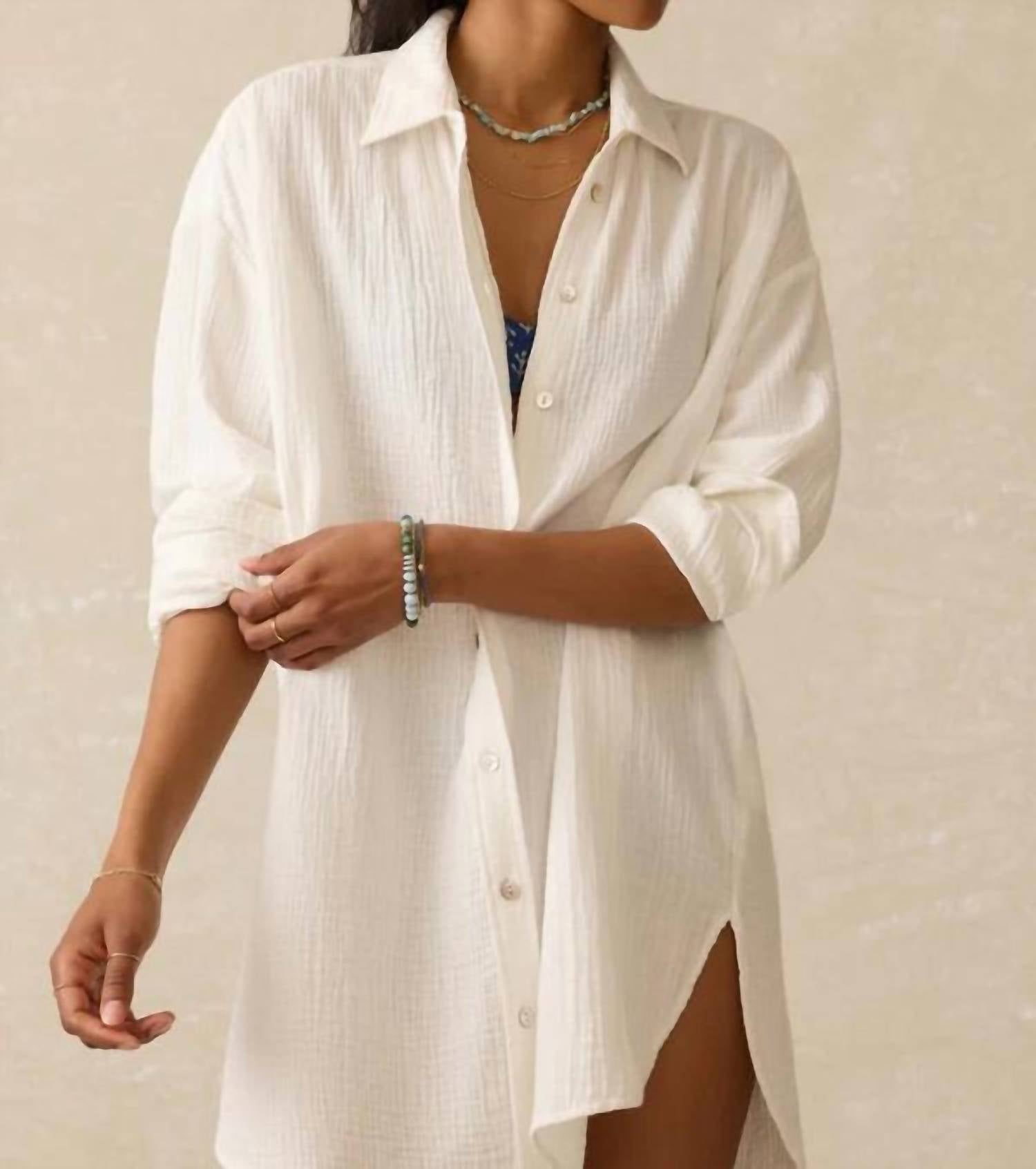 Faherty Women’s Dune Cotton Gauze Haze Shirtdress in white - women's dress - view 5