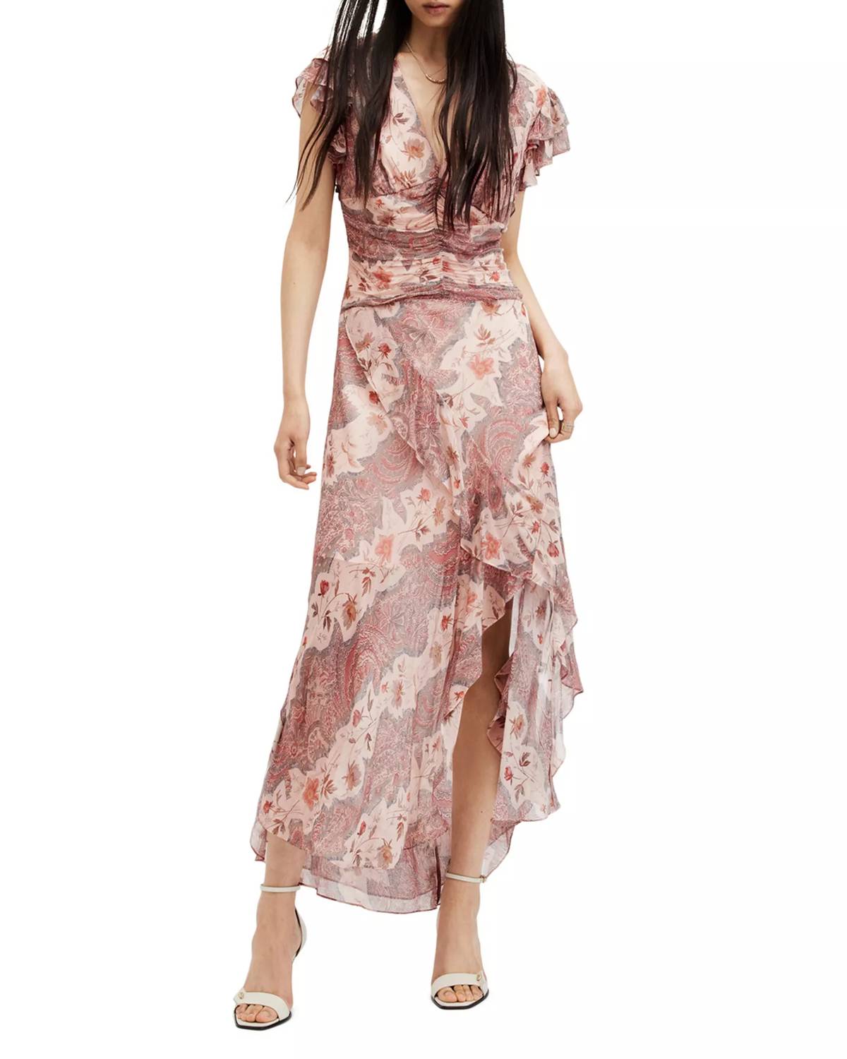 Allsaints - Brea Cascade V-neck Ruffled Dress