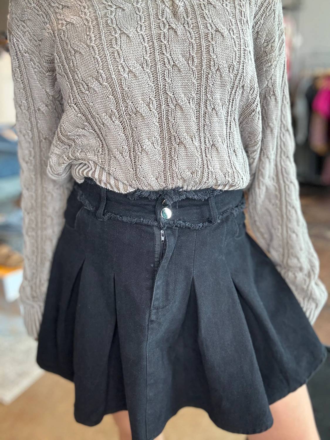 Adora - Pleated Washed Denim Skirt