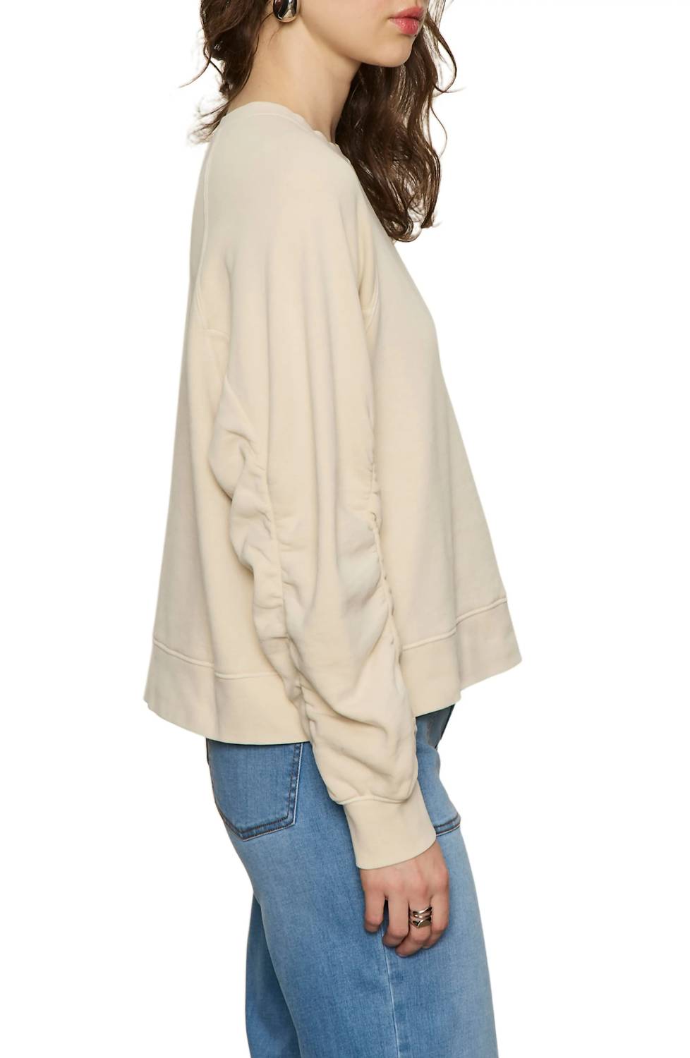 Sanctuary Shirred Sleeve Sweatshirt in vanilla cream - women's top - alternate view