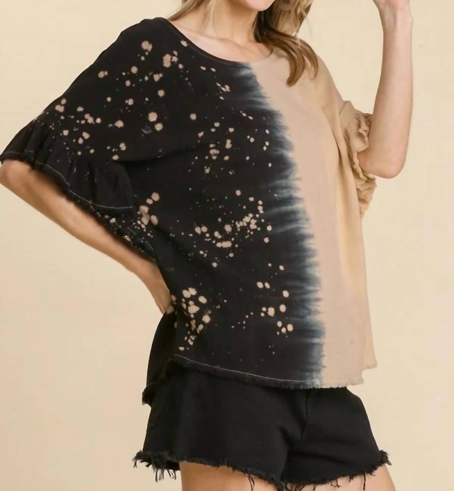 Umgee - Dip Dye Ruffle Sleeve Top
