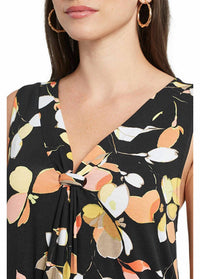 TRIBAL Edie Printed Jersey Flare Sleeveless Dress in papaya - women's dress - detail view