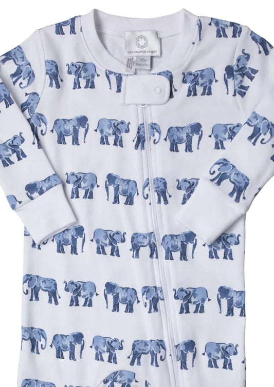 The Proper Peony - Baby's Elephant Zipper Pajama
