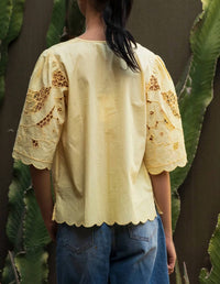 Rose And Rose - Delphinium Cuckooo Flower Embroidered Top