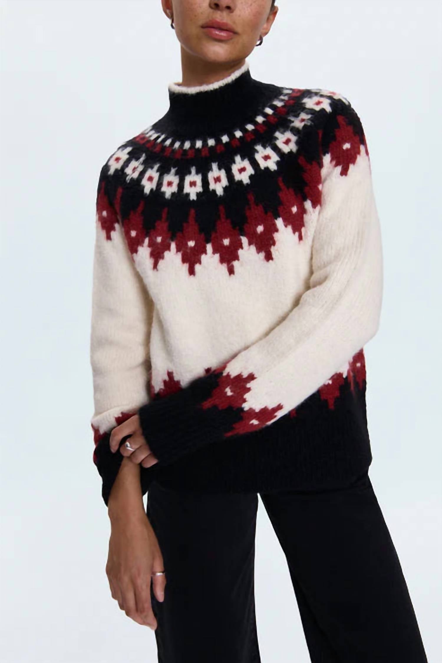 PISTOLA Astrid Pullover Sweater in white oxblood 1 - women's long sleeve top - detail view