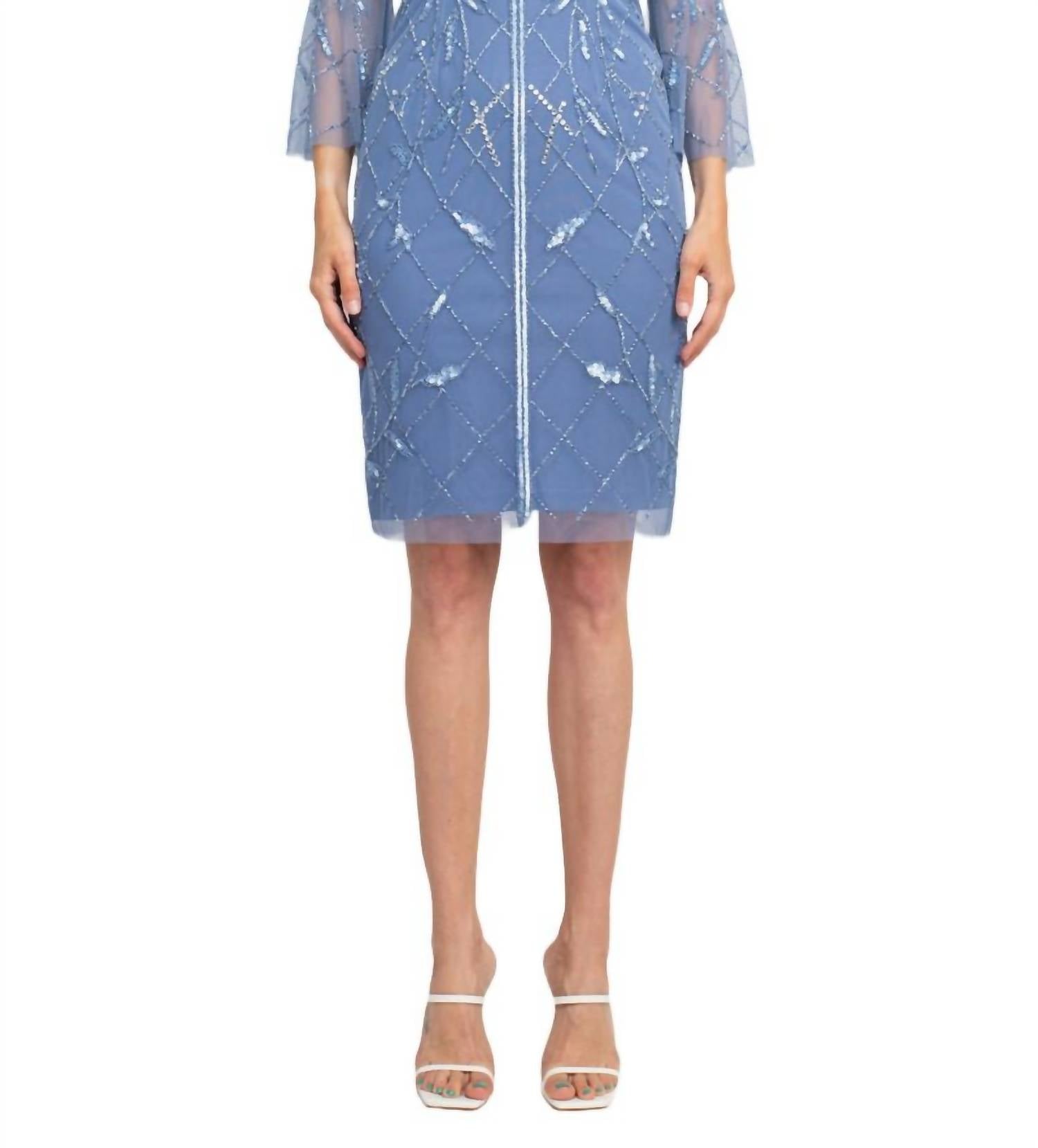 Adrianna Papell - Boat Neck Mesh Dress