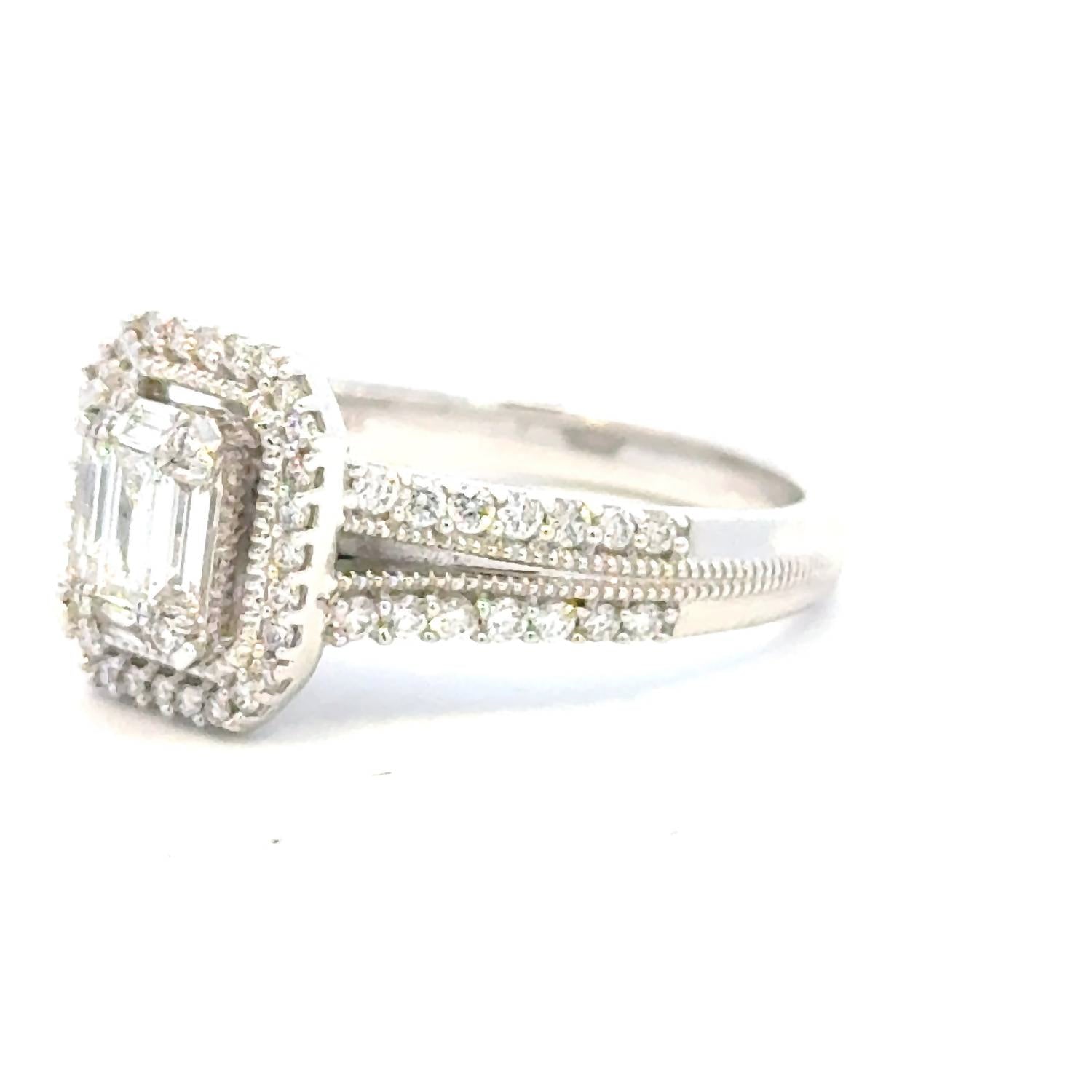 Aamiaa - 0.66 Carat Natural Diamond Emerald Cut Double Halo Engagement Ring