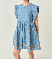 English Factory - Women's Paisley Print Ruffle Sleeve Mini Dress