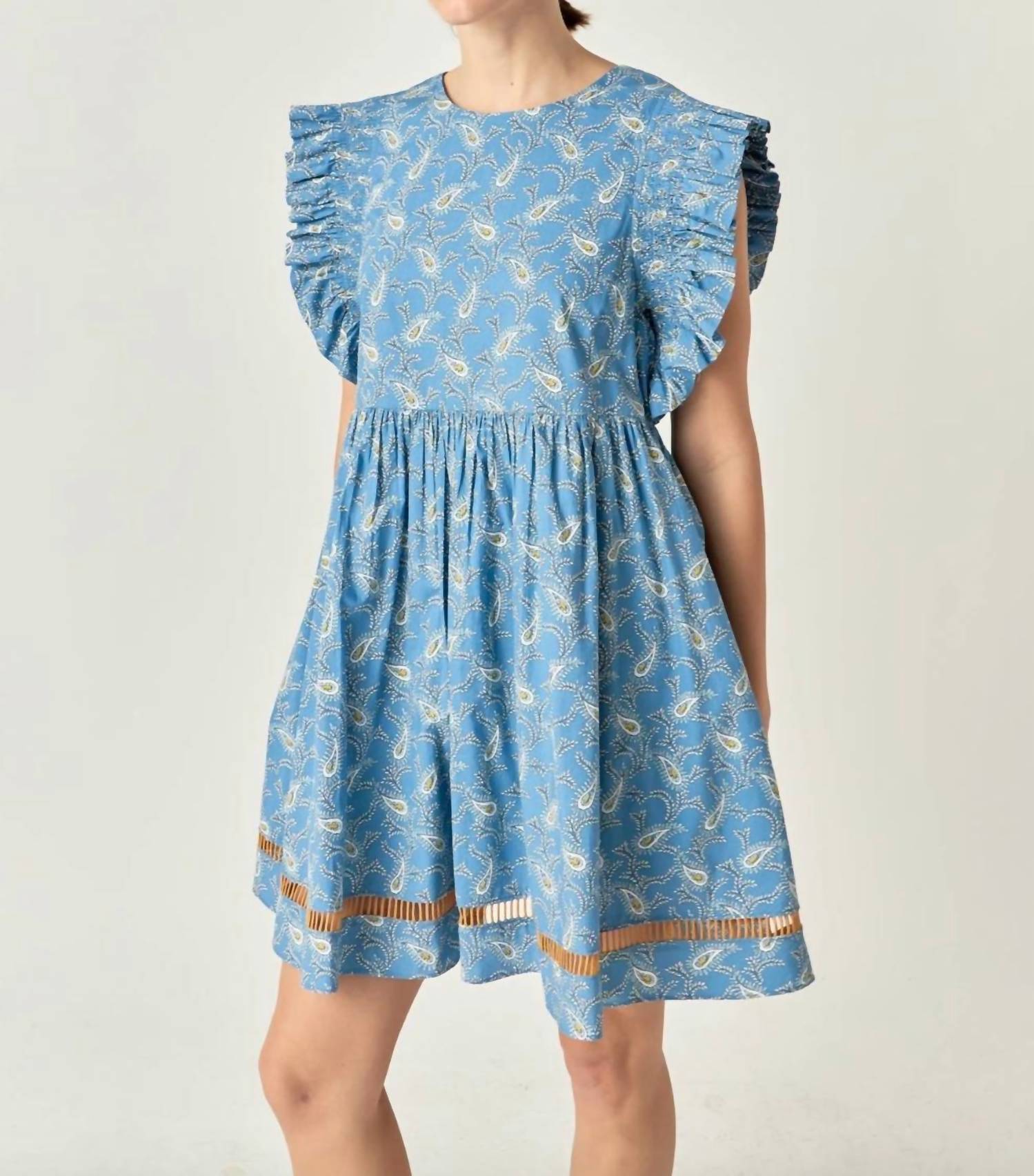 English Factory - Women's Paisley Print Ruffle Sleeve Mini Dress