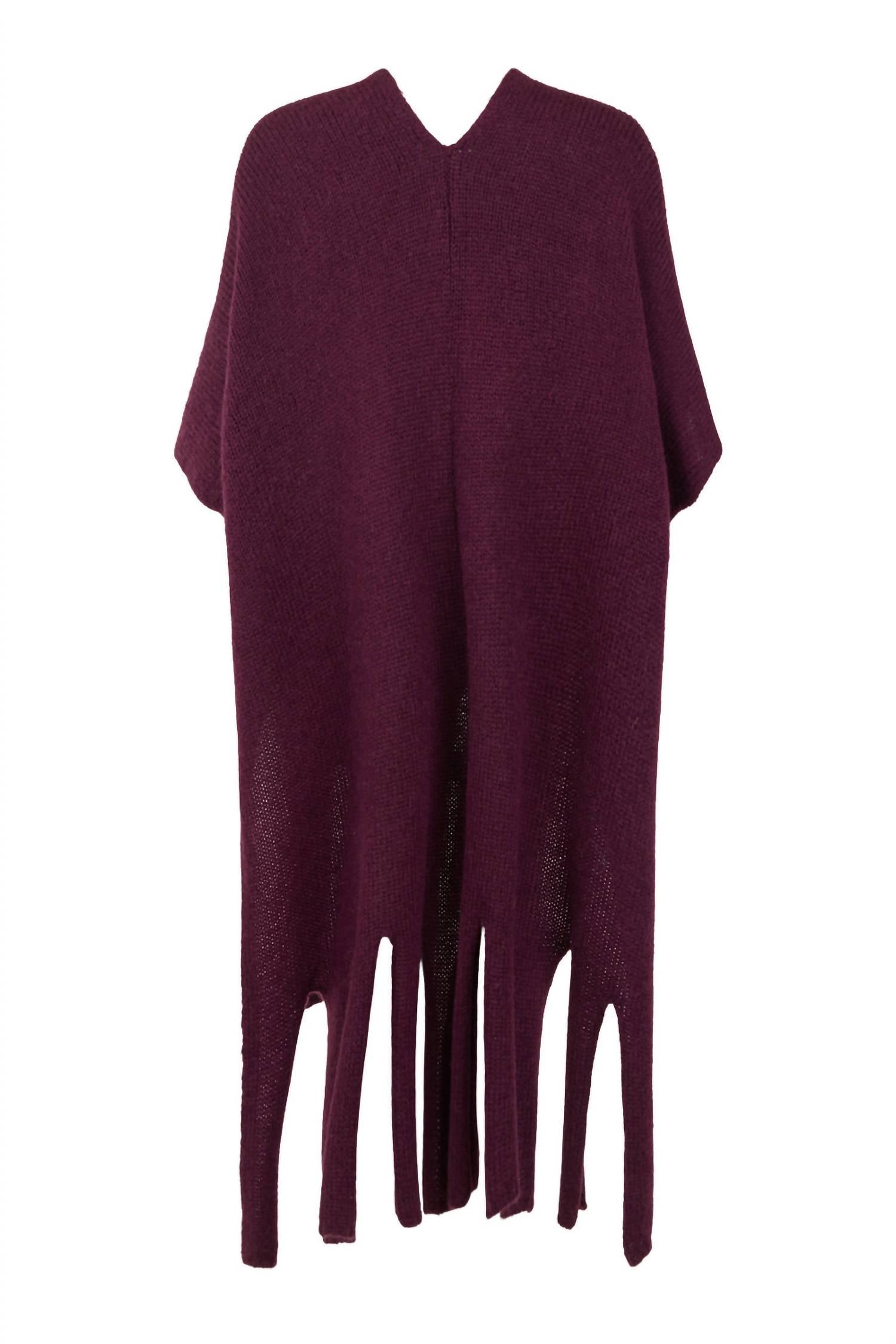 Noen - Women's Prune Fringed Wrap Poncho