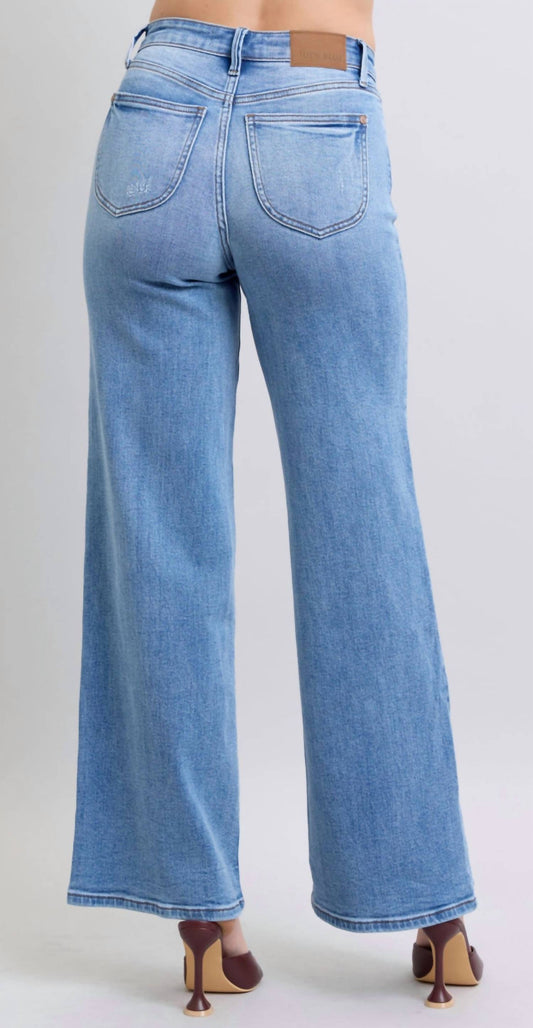Judy Blue - Women's High Waisted Vintage Wash Retro Wide Leg Denim