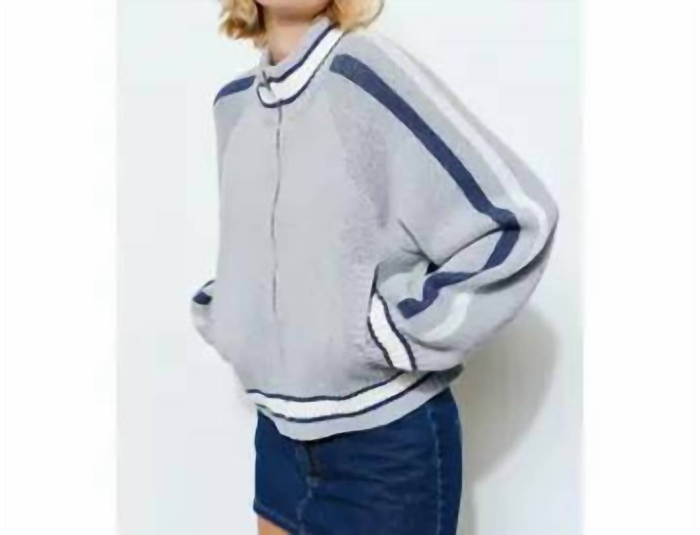 Pretty Garbage Adriana Zip Up Cardigan in grey - women's cardigan - alternate view
