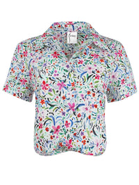 Finley Ali Whimsy Floral Shirt in white multicolor - women's shirt - alternate view