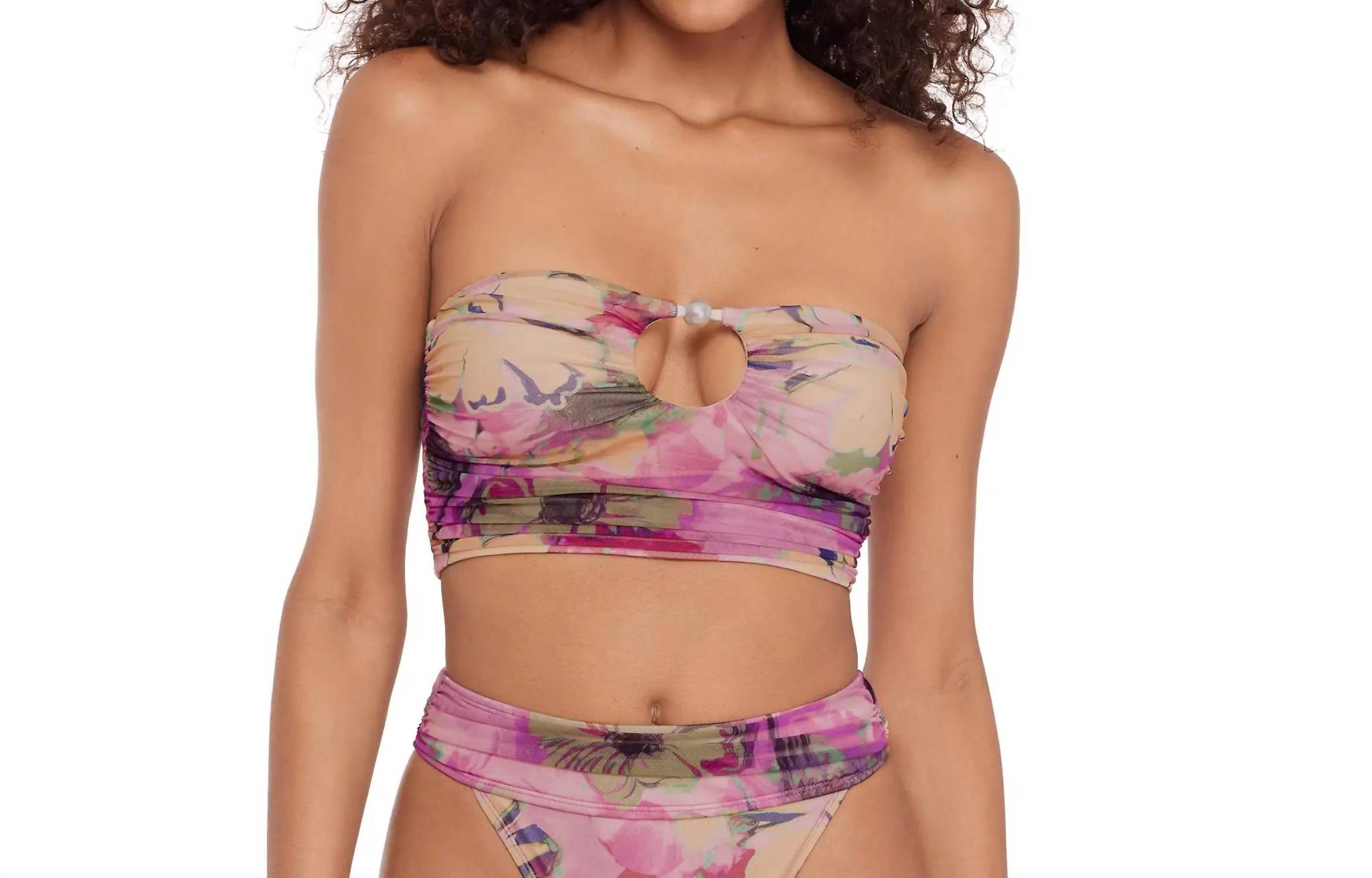 Steve Madden - Keyhole Tube Bikini Top With Pearl