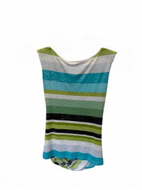 LIBRA Women Stripe Cowl Neck Layered Tank in turquoise green black white - women's tank top - detail view
