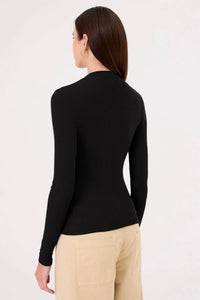 GOLDIE Fortuna Ruched V Neck Shirt in black - women's long sleeve top - detail view