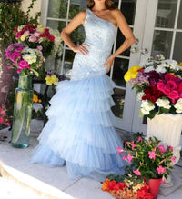 Ava Presley One Shoulder Mermaid Prom Dress in light blue - women's dress