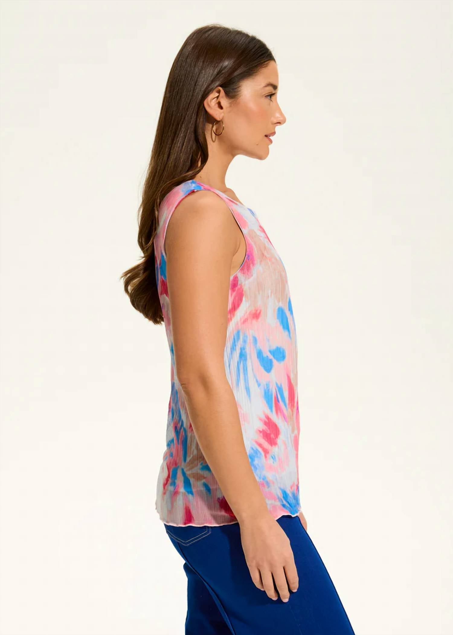 Fdj - Sleeveless Crinkle Pleated Mesh Top
