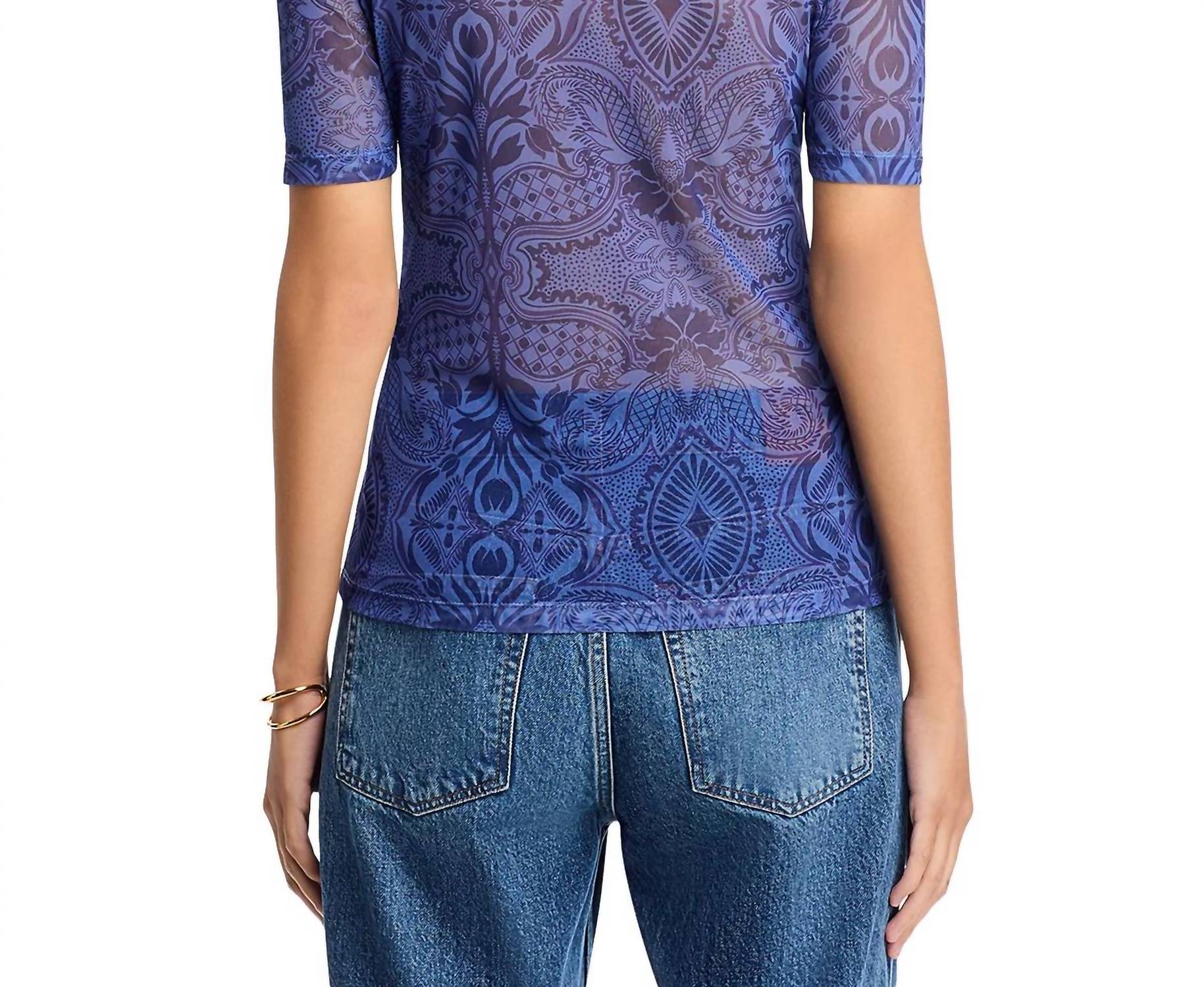 Johnny Was MESH ELBOW SLEEVE MOCK NECK TOP in katina - women's t-shirt - view 4
