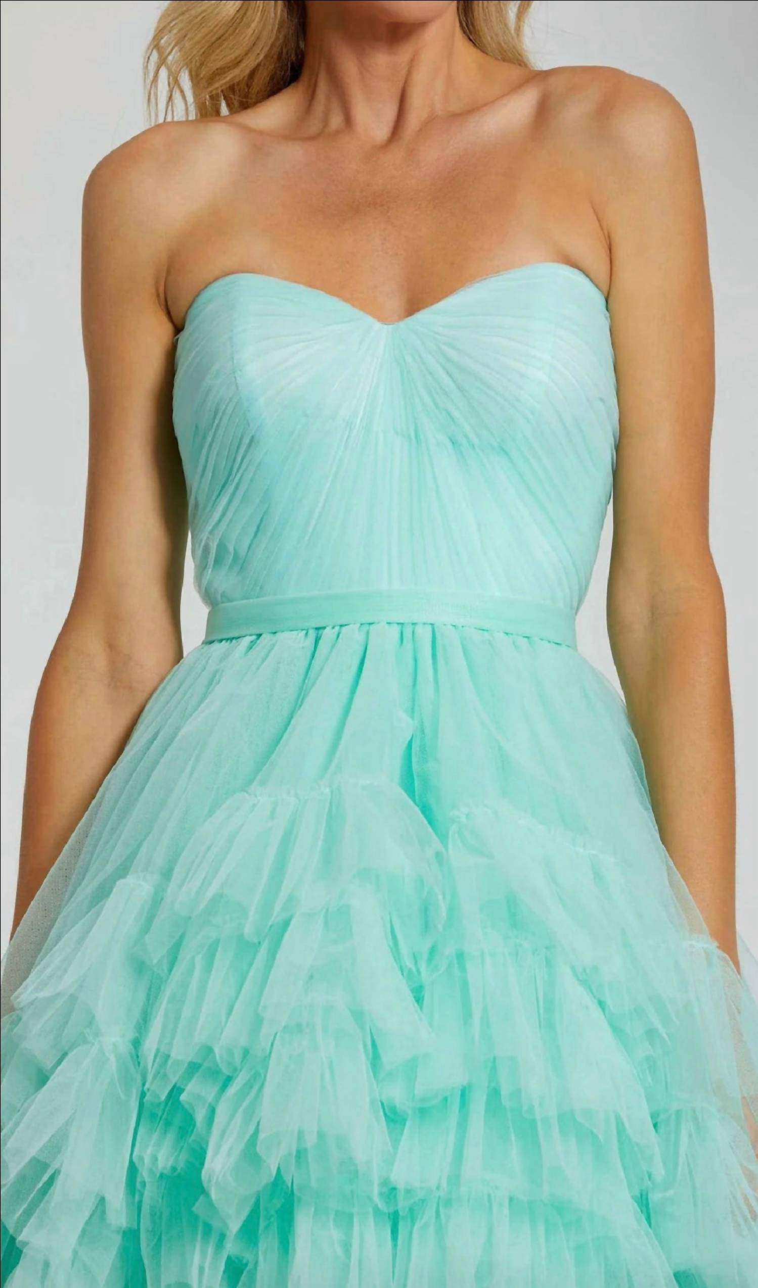 Mac Duggal - Women's Strapless Tiered Tulle High Low Gown