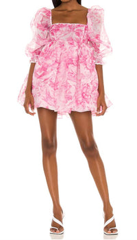 Selkie Women's Babydoll Toile Lace Puff Dress in pink - women's dress