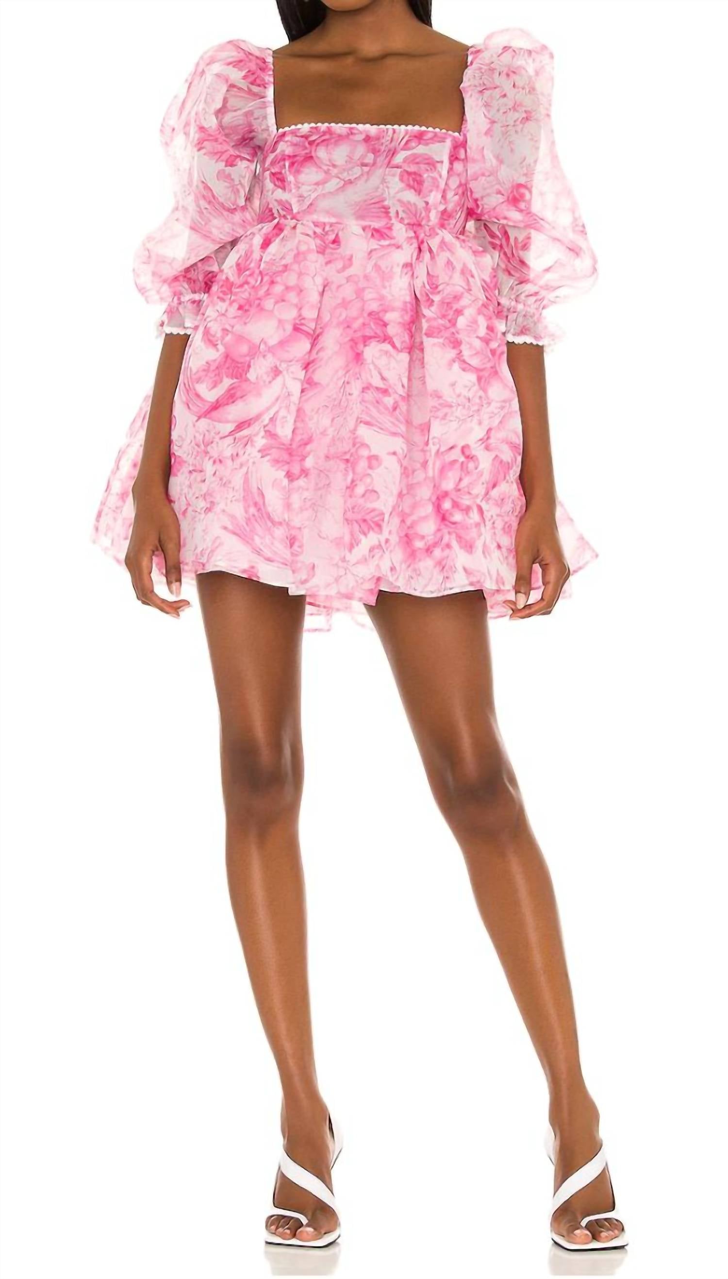 Selkie Women's Babydoll Toile Lace Puff Dress in pink - women's dress