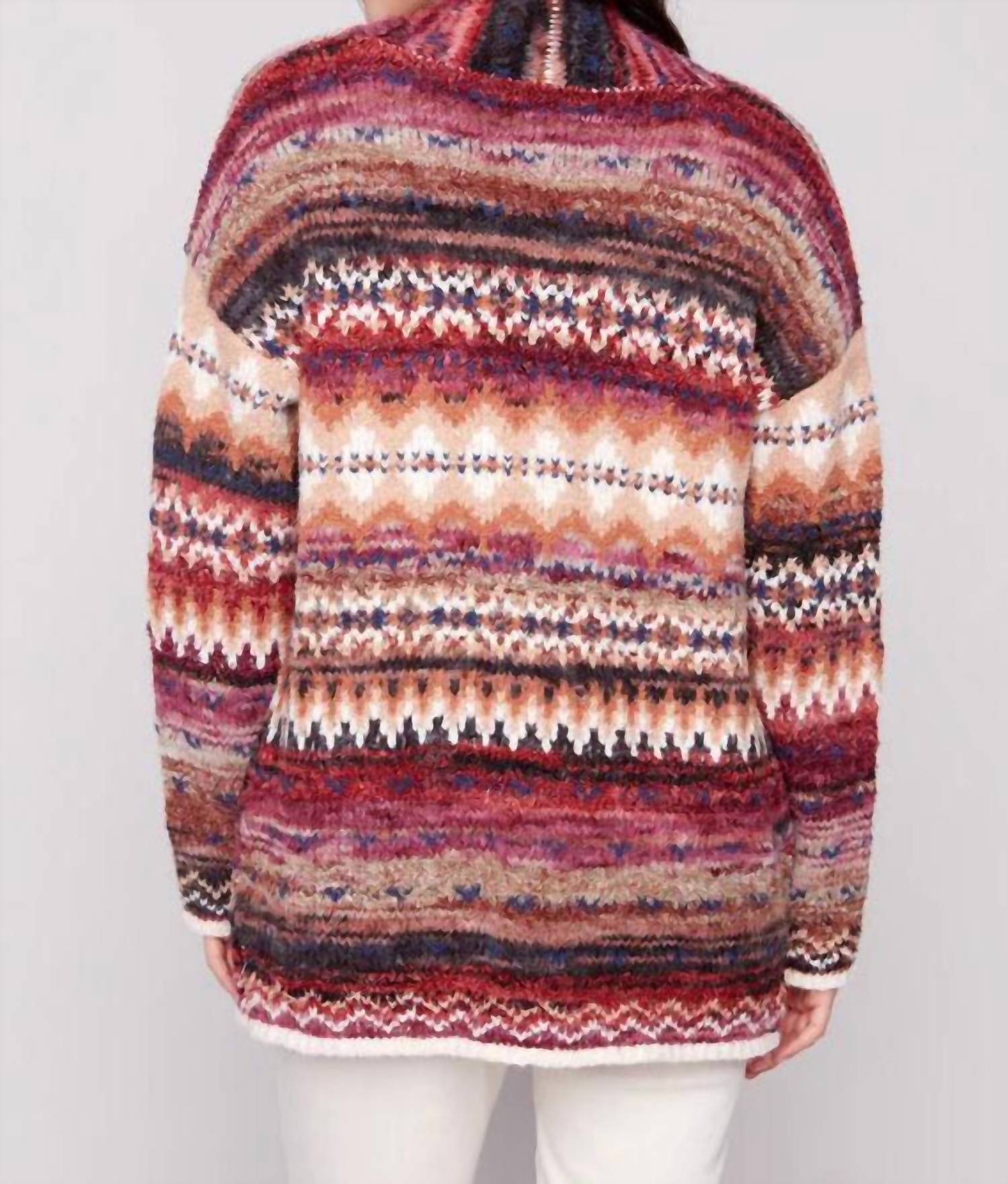 Charlie B - Long Jacquard Cardigan with Patch Pockets