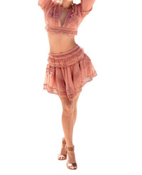Rosevelvet - Jennifer Chiffon Ruffle Lace Crop Top and Skirt Set